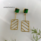 Geometric grid drop earrings - emerald