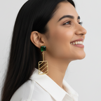 Geometric grid drop earrings - emerald