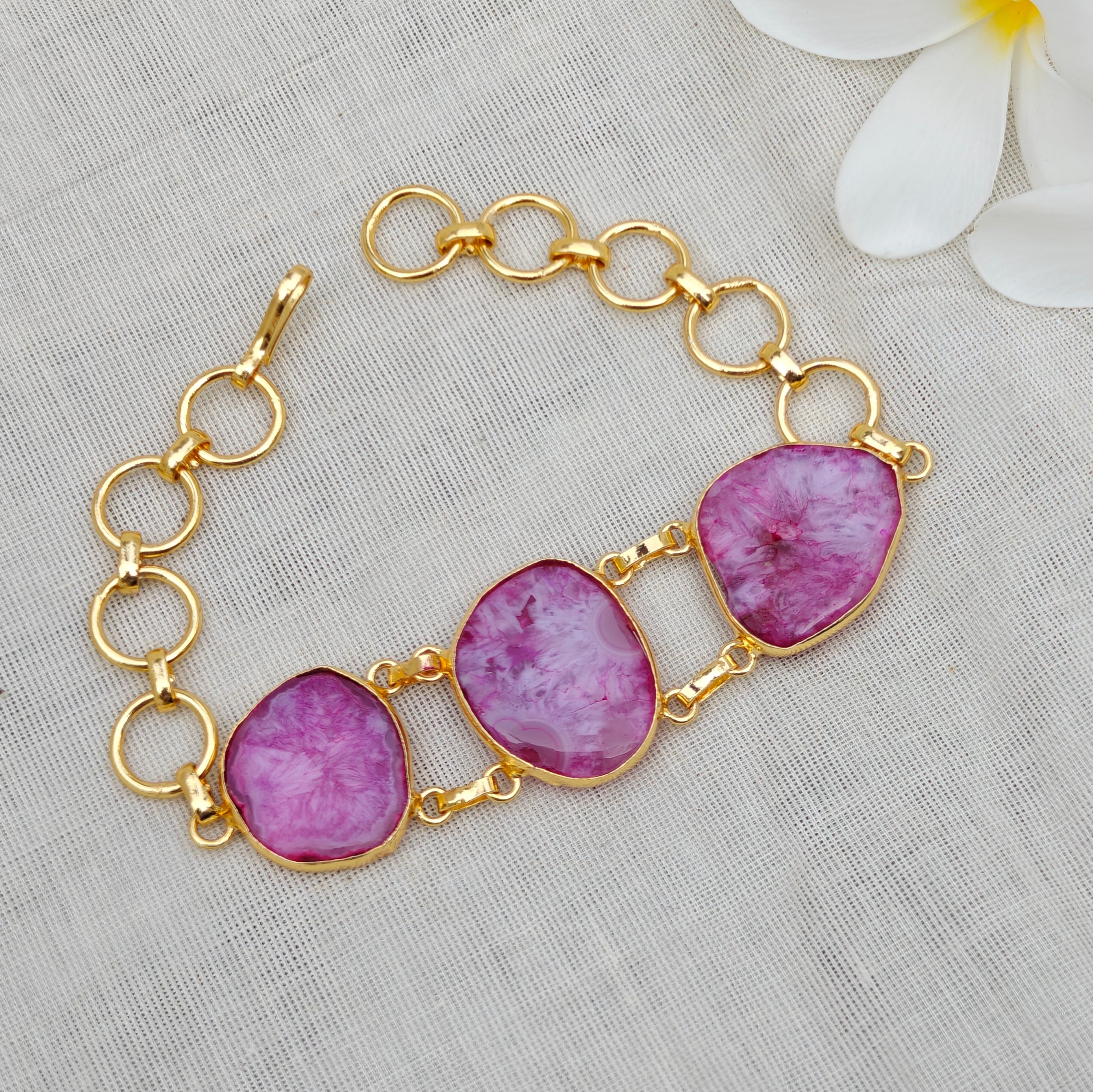 Pink Agate Candy Crush Stone Bracelet