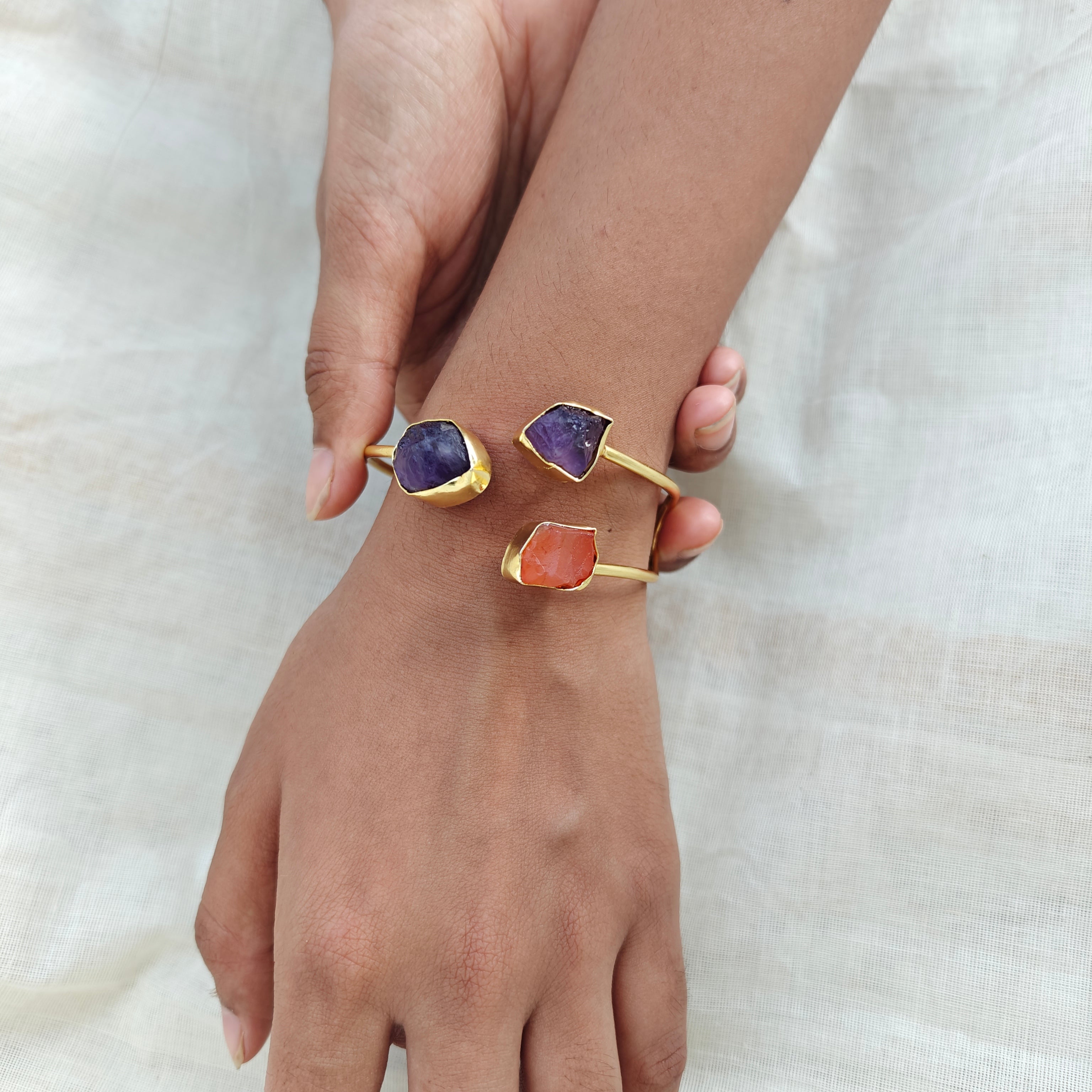 Raw Gemstone Trinity Cuff Bracelet