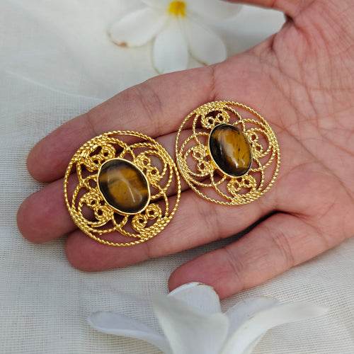 Tiger's Eye Filigree Statement Earrings