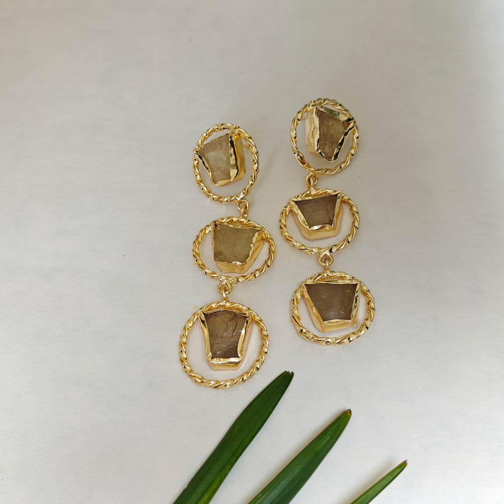 Aurelia Triple-Drop Lemon Quartz Earrings