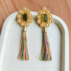 Large Bohemian studded earrings with thread tassels