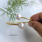 Double freshwater pearl open bangle