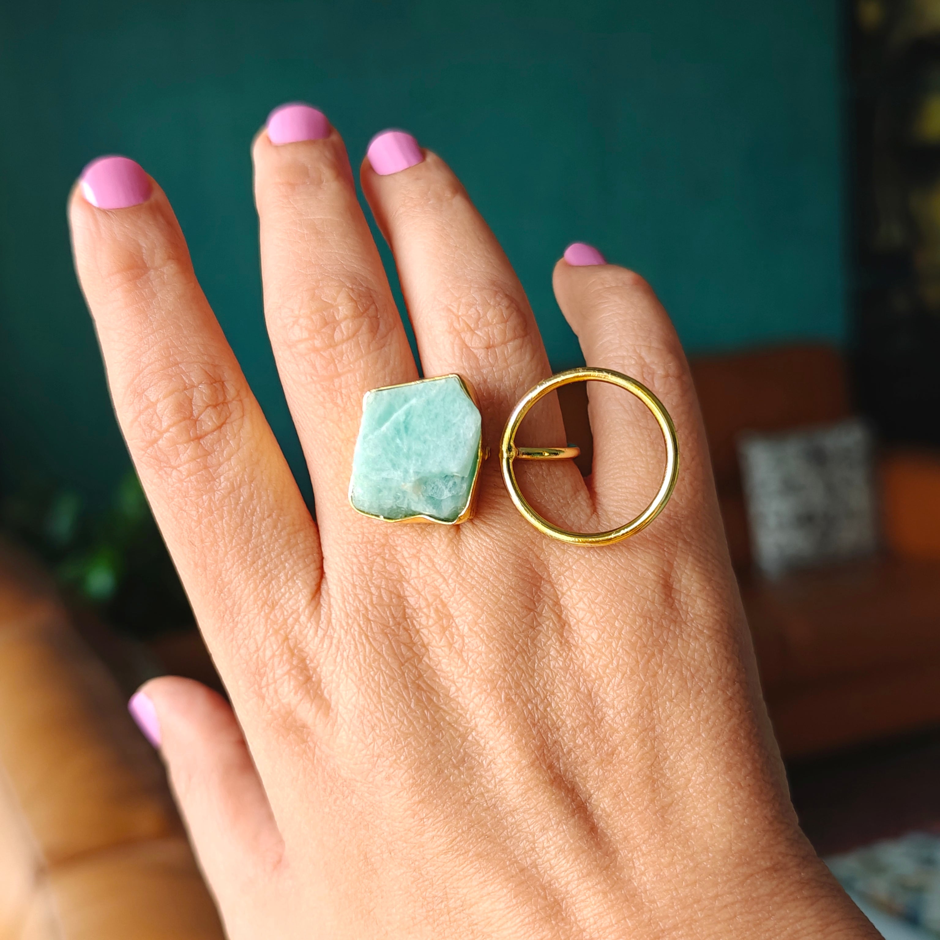 Amazonite Circle Two Finger ring