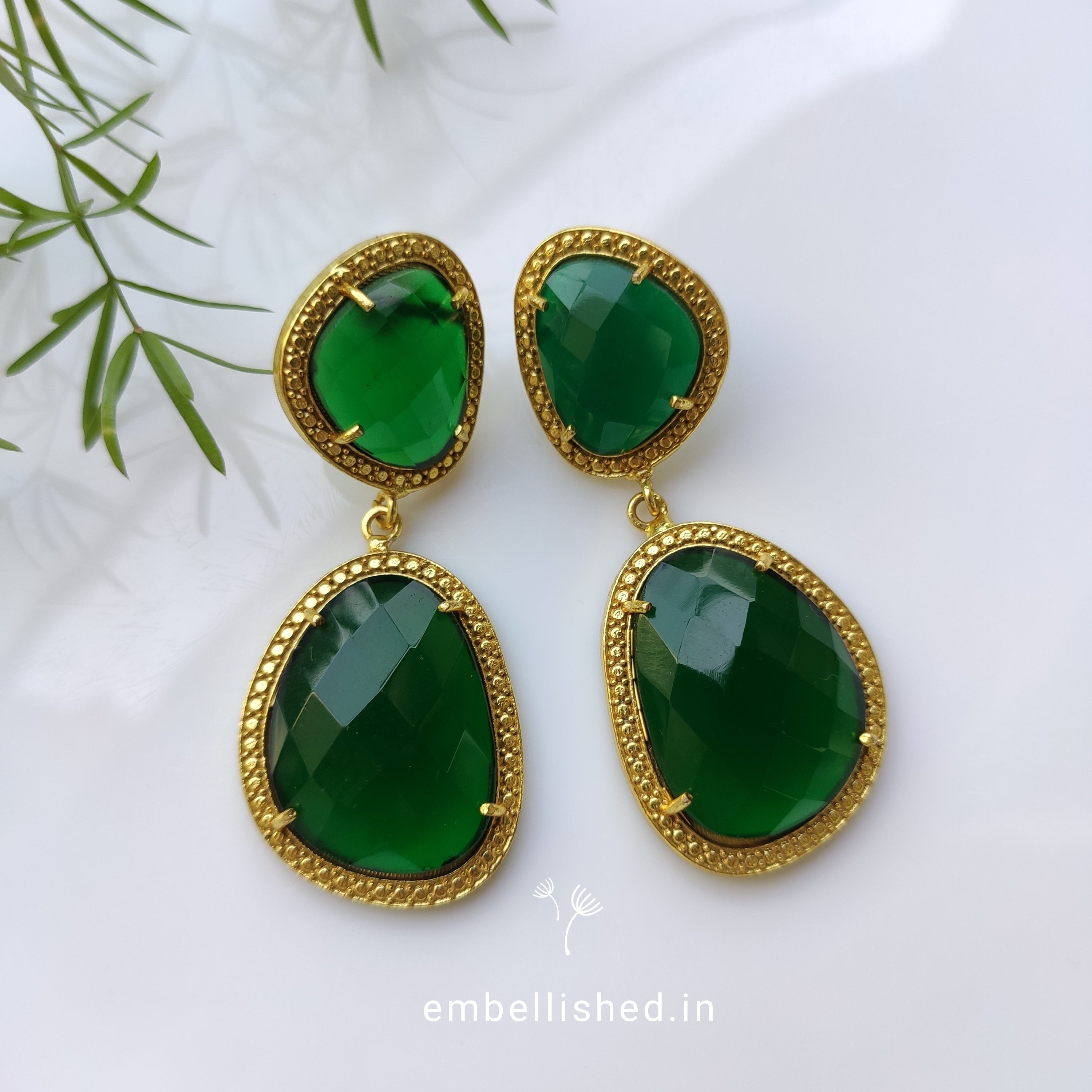 Large double drop earrings - green