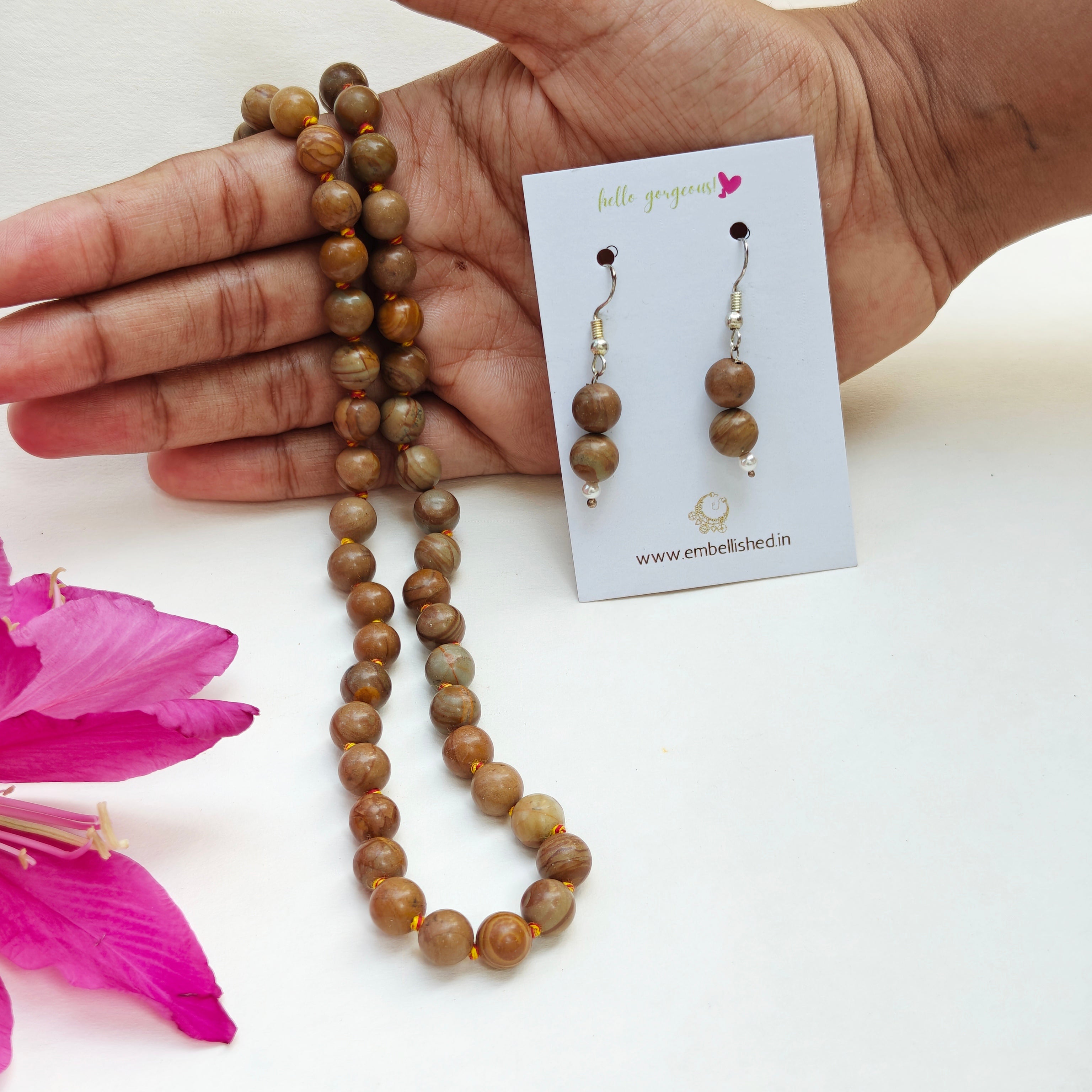 Natural stones beaded necklace and danglers
