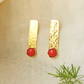Hammered Bar Earrings with Crimson Stone
