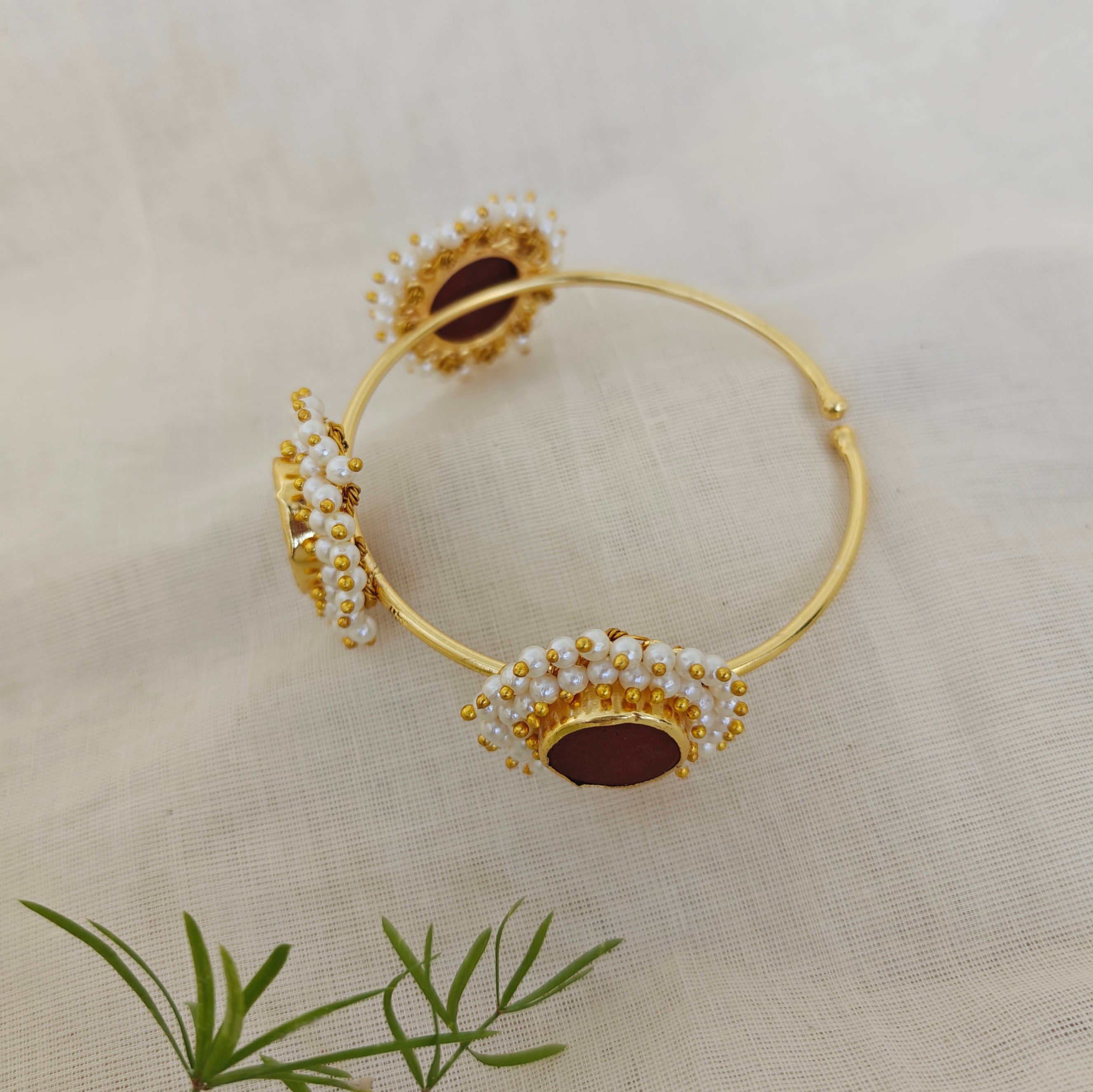 Coffee Jasper Cluster Pearls Open Bangle