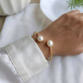 Double freshwater pearl open bangle