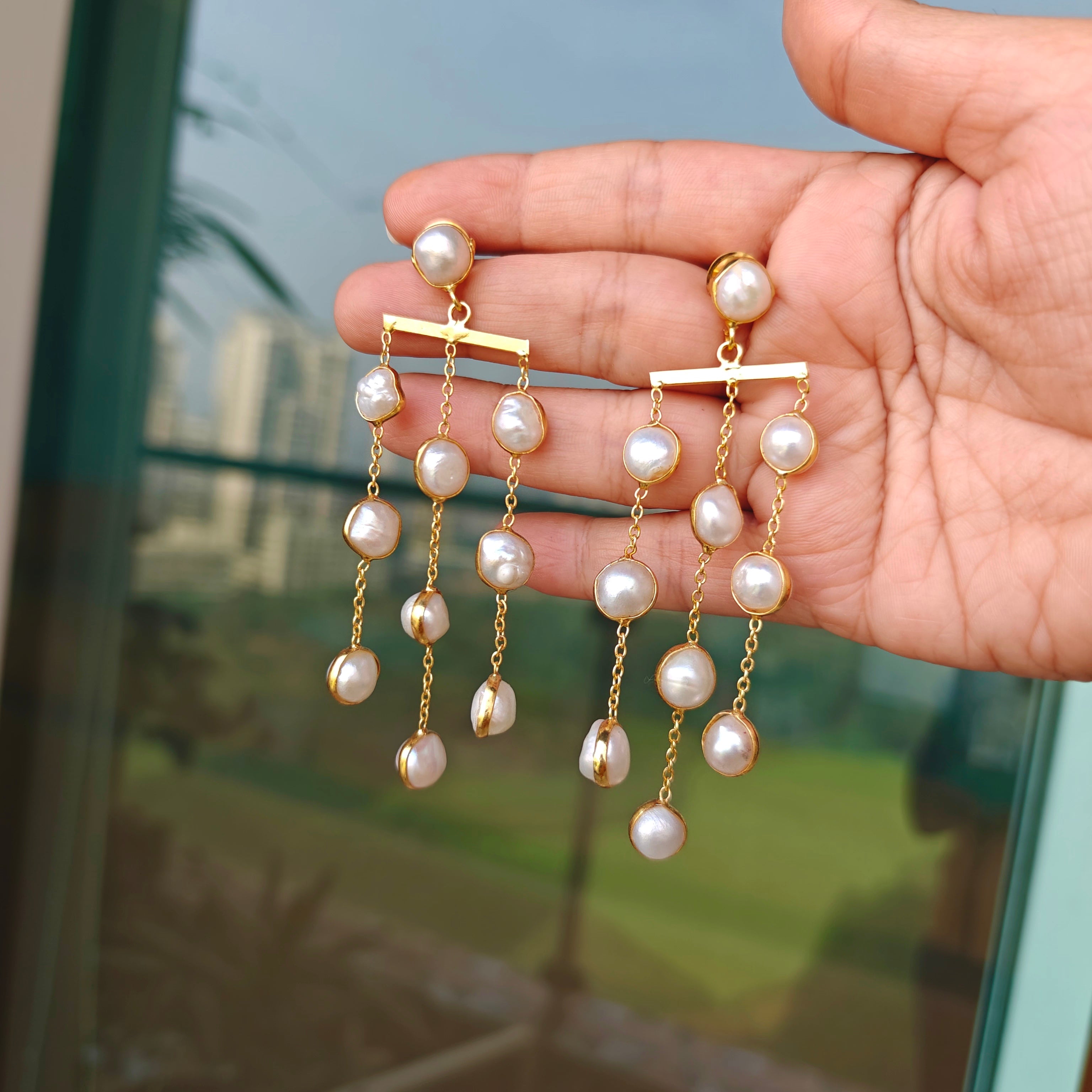 Freshwater pearl waterfall earrings