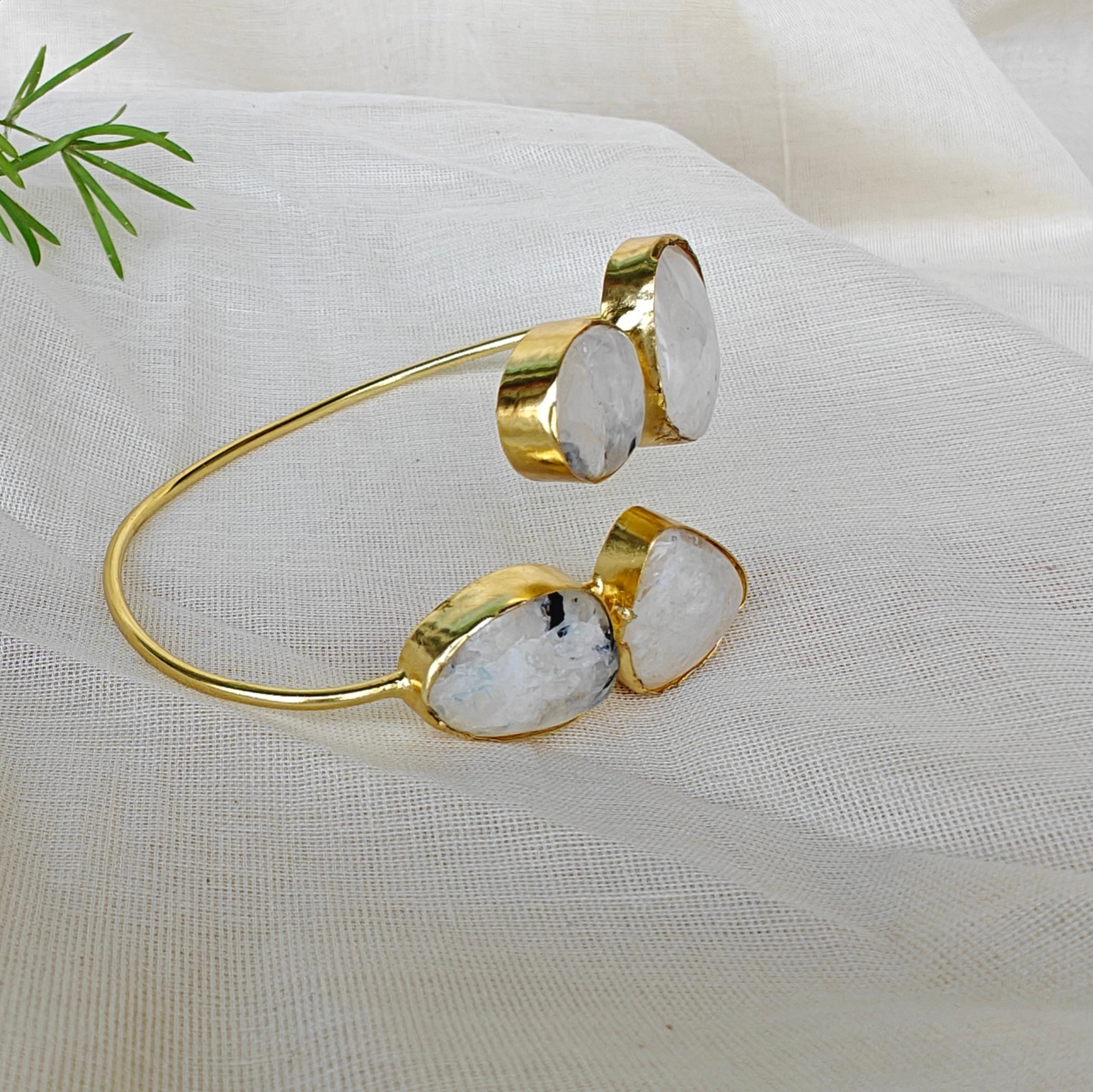 Dual Stone Open Bangle - Moonstone