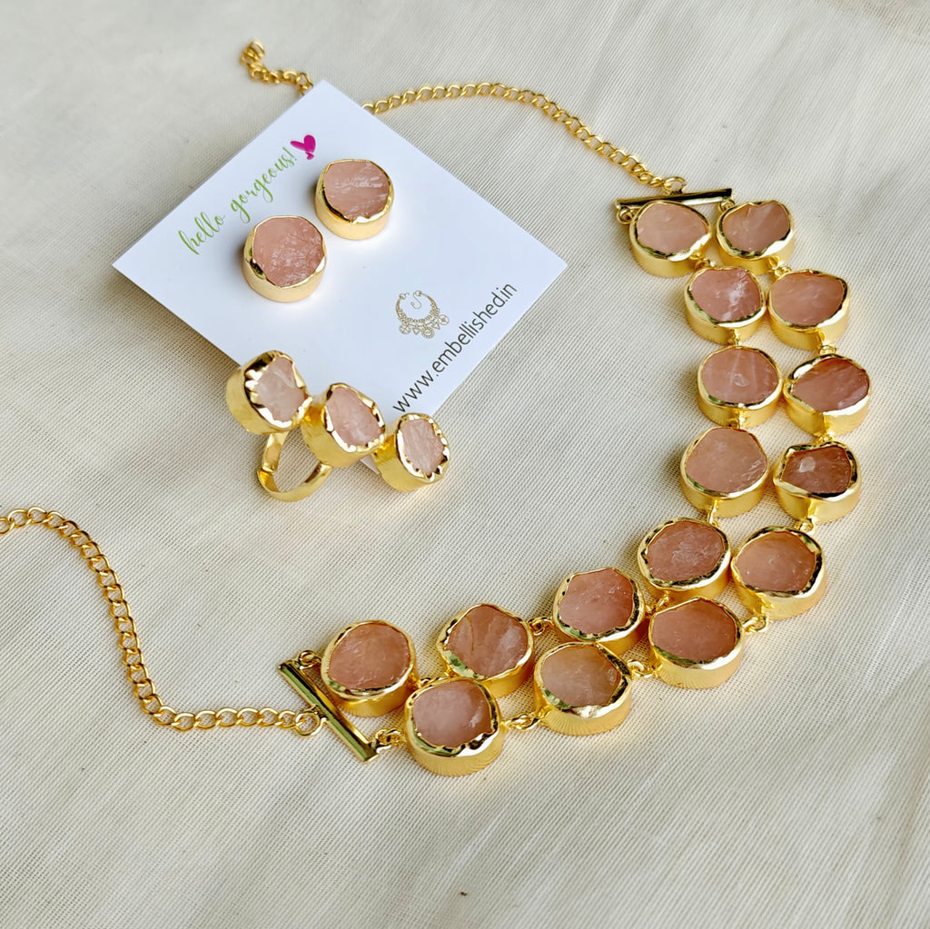 Blush Raw Stones Layered Choker set