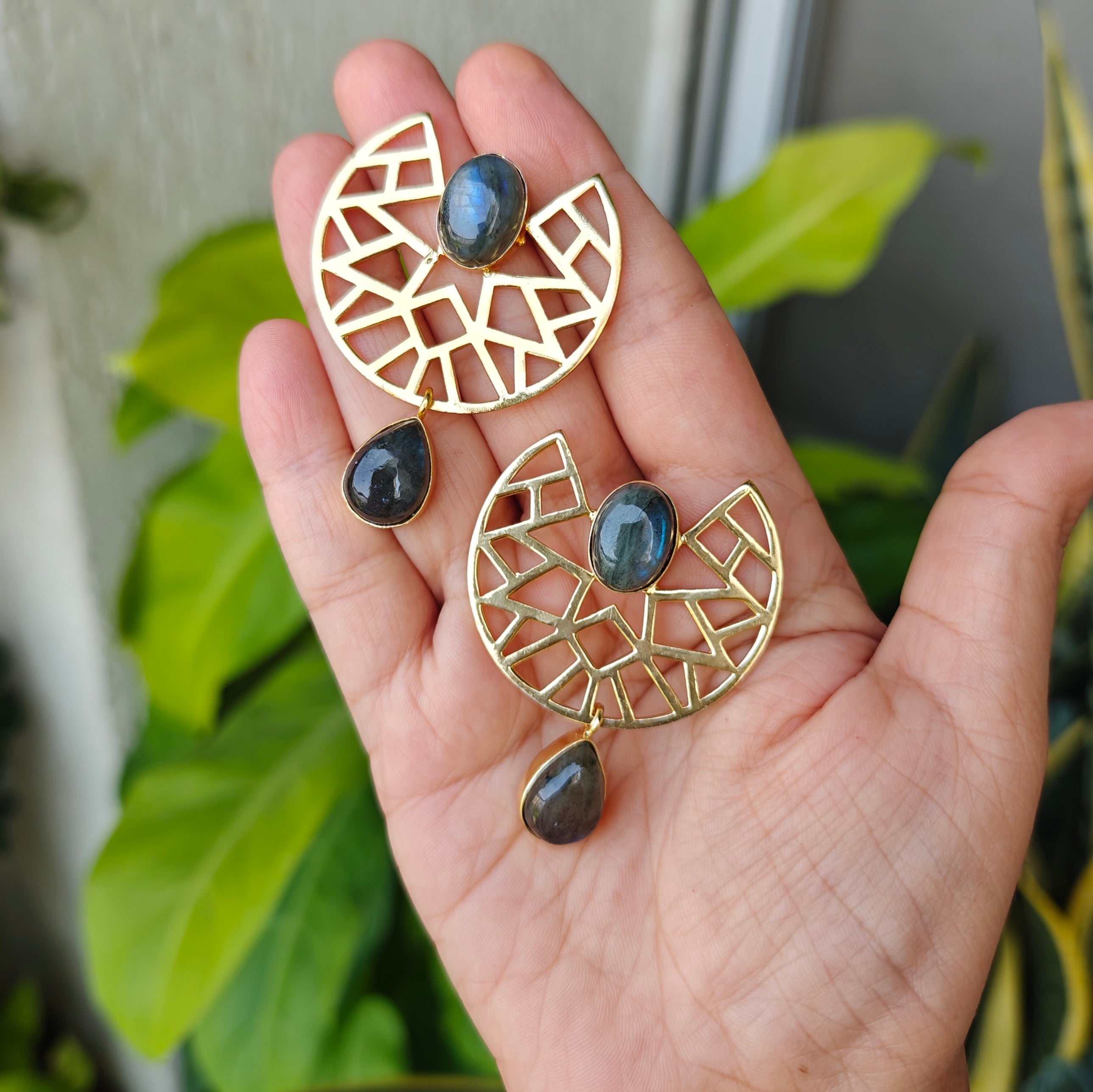 Celestial Lattice Labradorite Drop Earrings