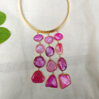 Pink Agate Slice Cascade Collar Necklace