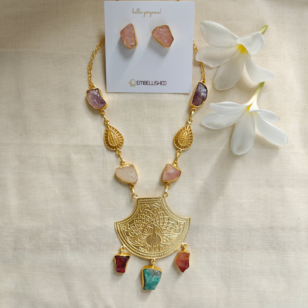 Wildflower Peacock Pendant necklace set