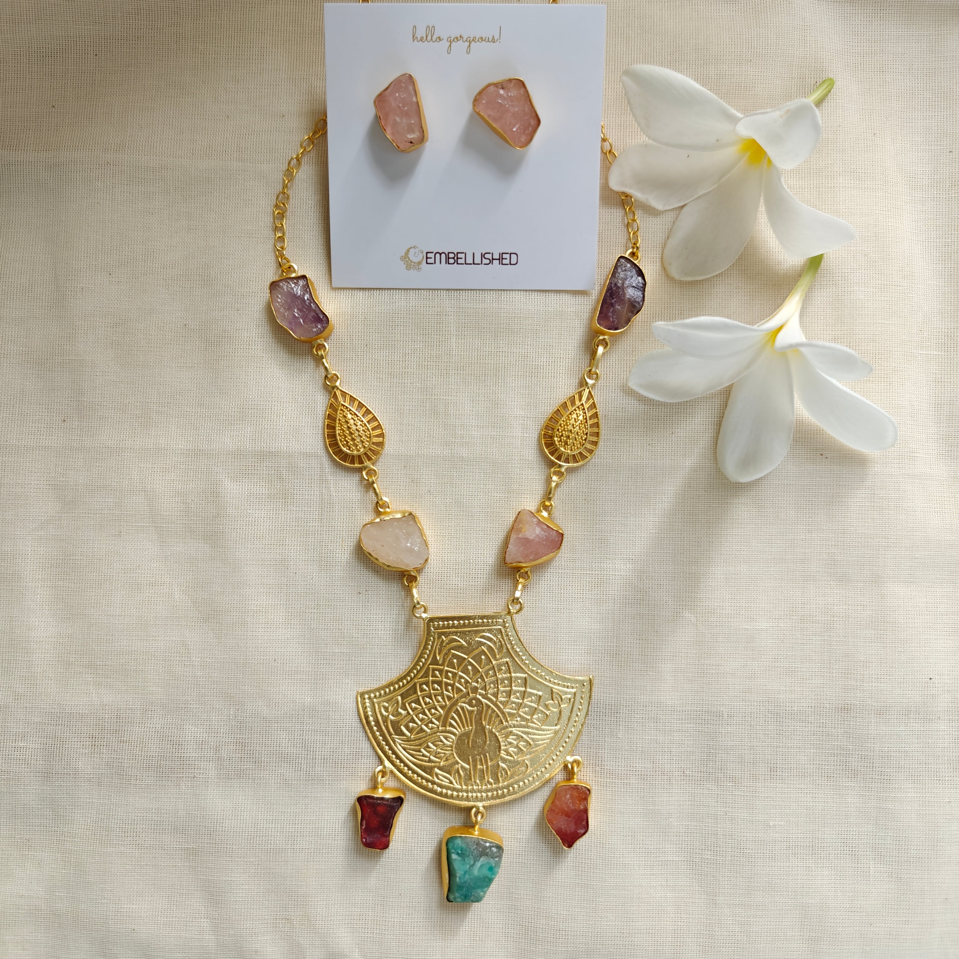 Wildflower Peacock Pendant necklace set