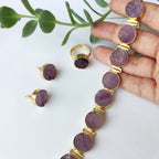 Raw stone Buttons and Links choker set - Amethyst