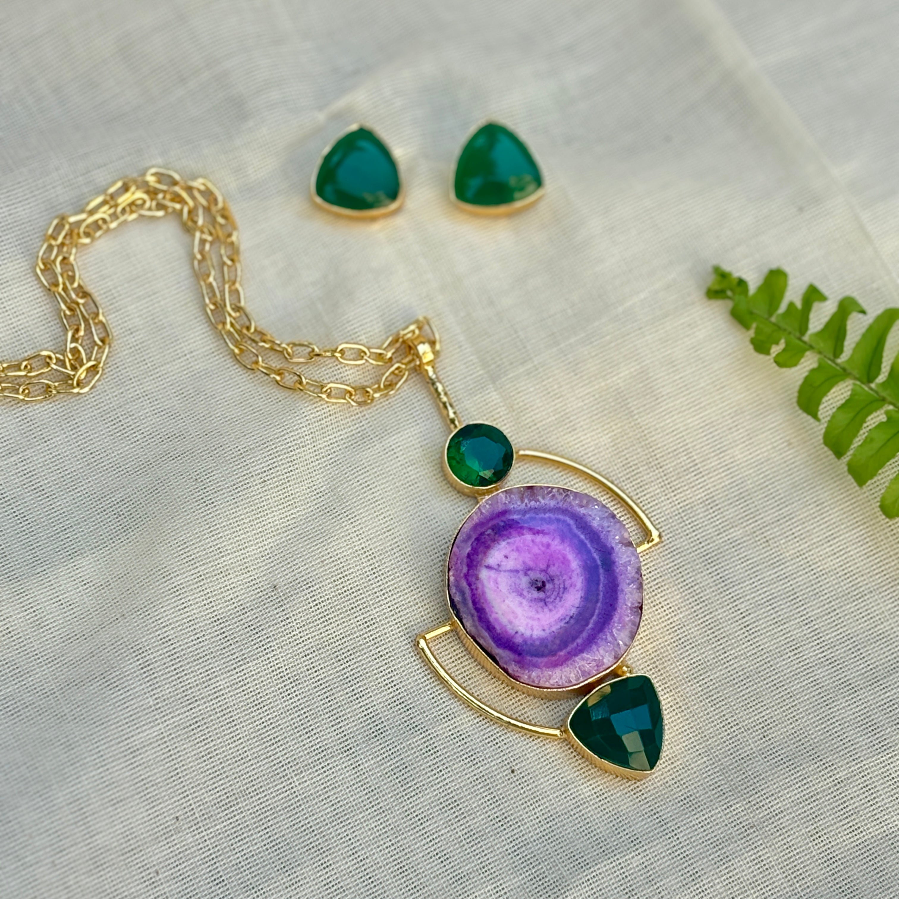 Pink Geode Statement Pendant Necklace Set