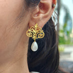 Vintage Fleur Pearl Drop Earrings