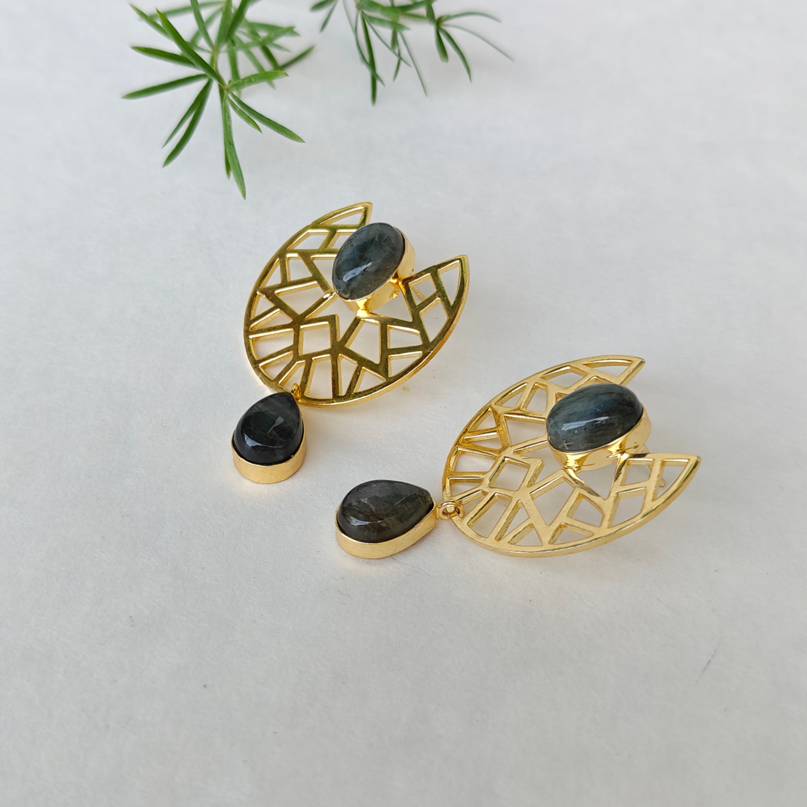 Celestial Lattice Labradorite Drop Earrings