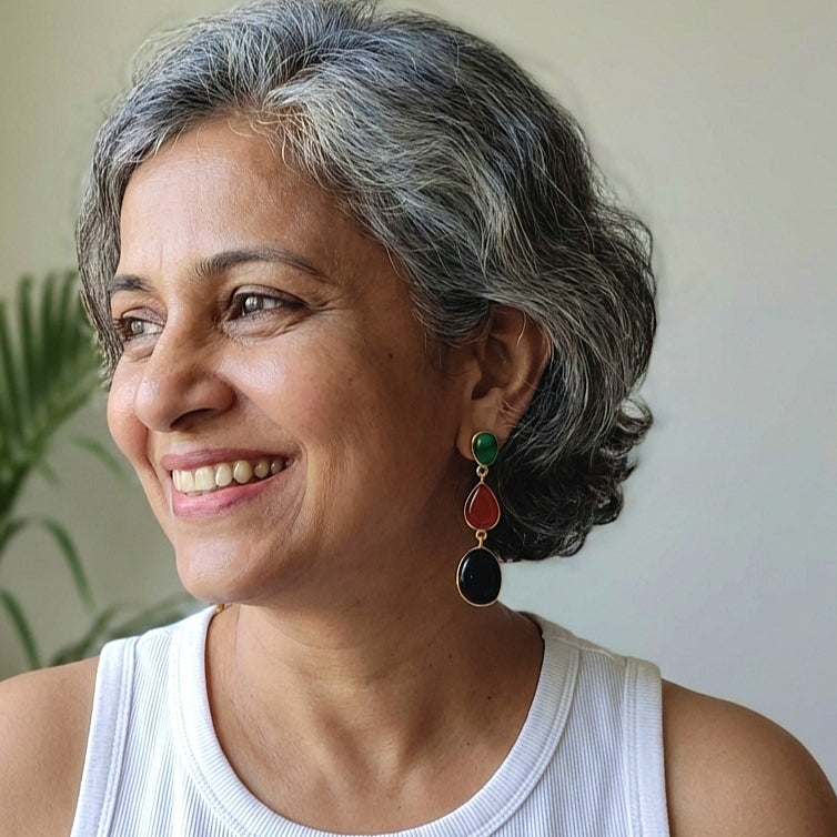 Multicolored Chalcedony long danglers