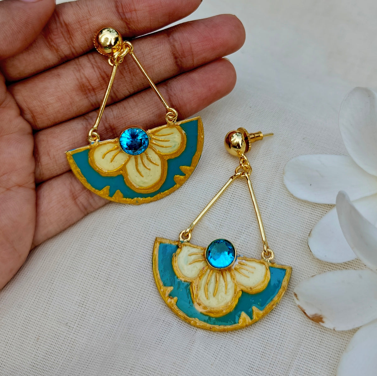 Blooming Blue Enamel Drop Earrings