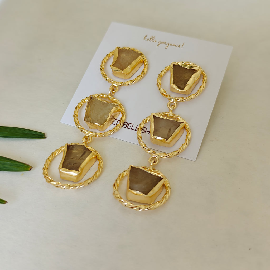 Aurelia Triple-Drop Lemon Quartz Earrings