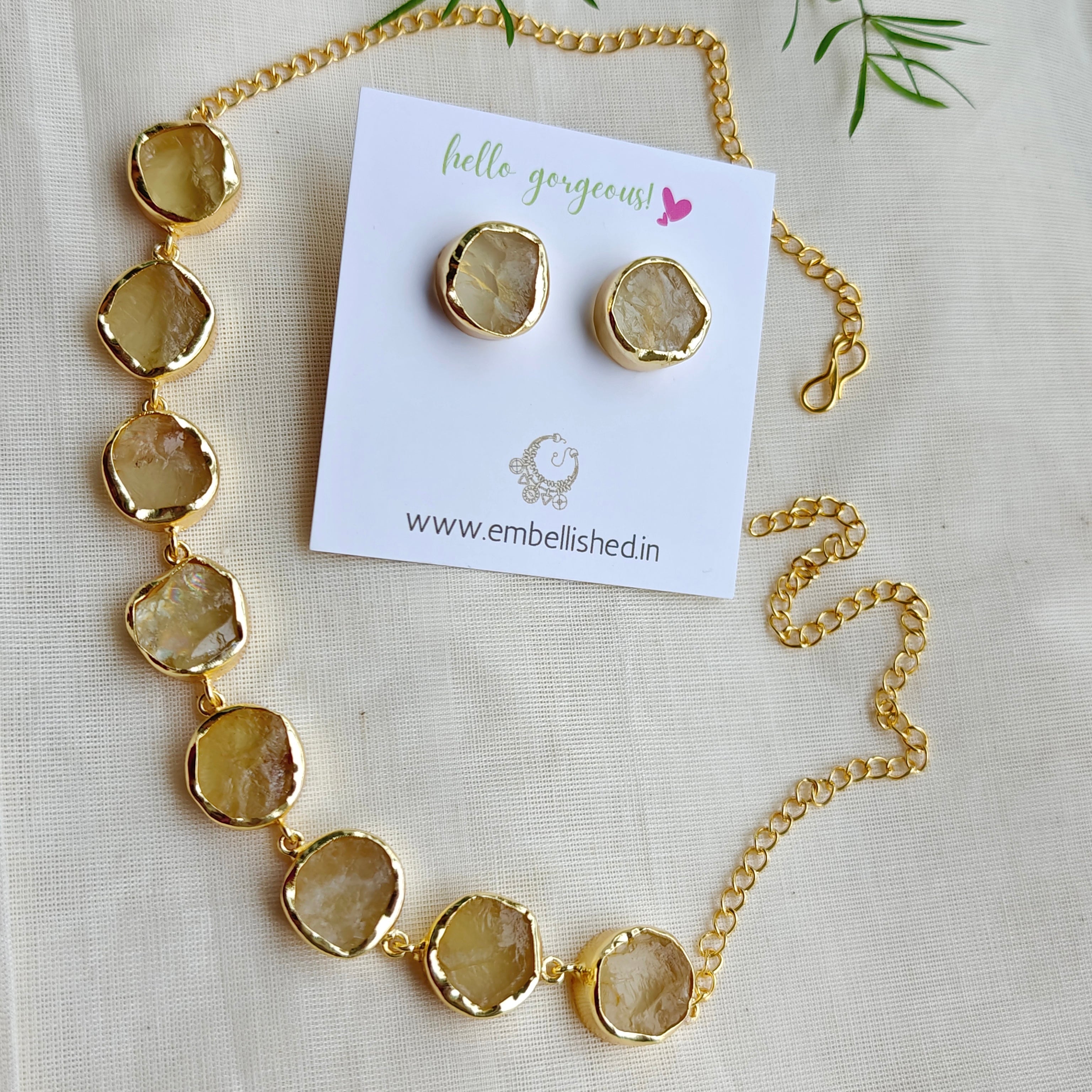 Lemon Quartz buttons choker with studs