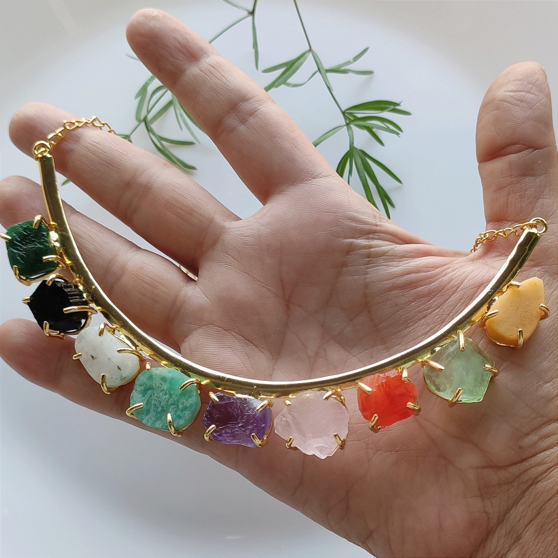 Raw stones rainbow choker set
