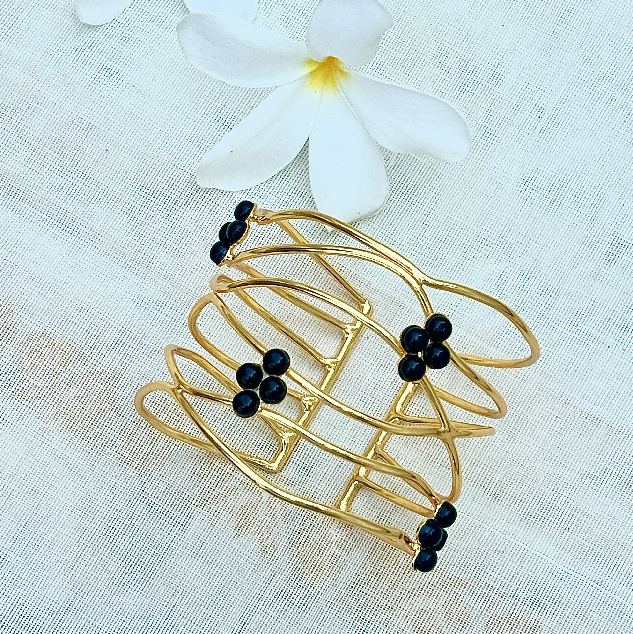 Black Cluster Gold Cuff Bracelet