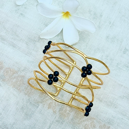 Black Cluster Gold Cuff Bracelet