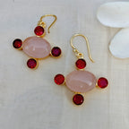 Rose Quartz & Red Stone Cross Drop Earrings