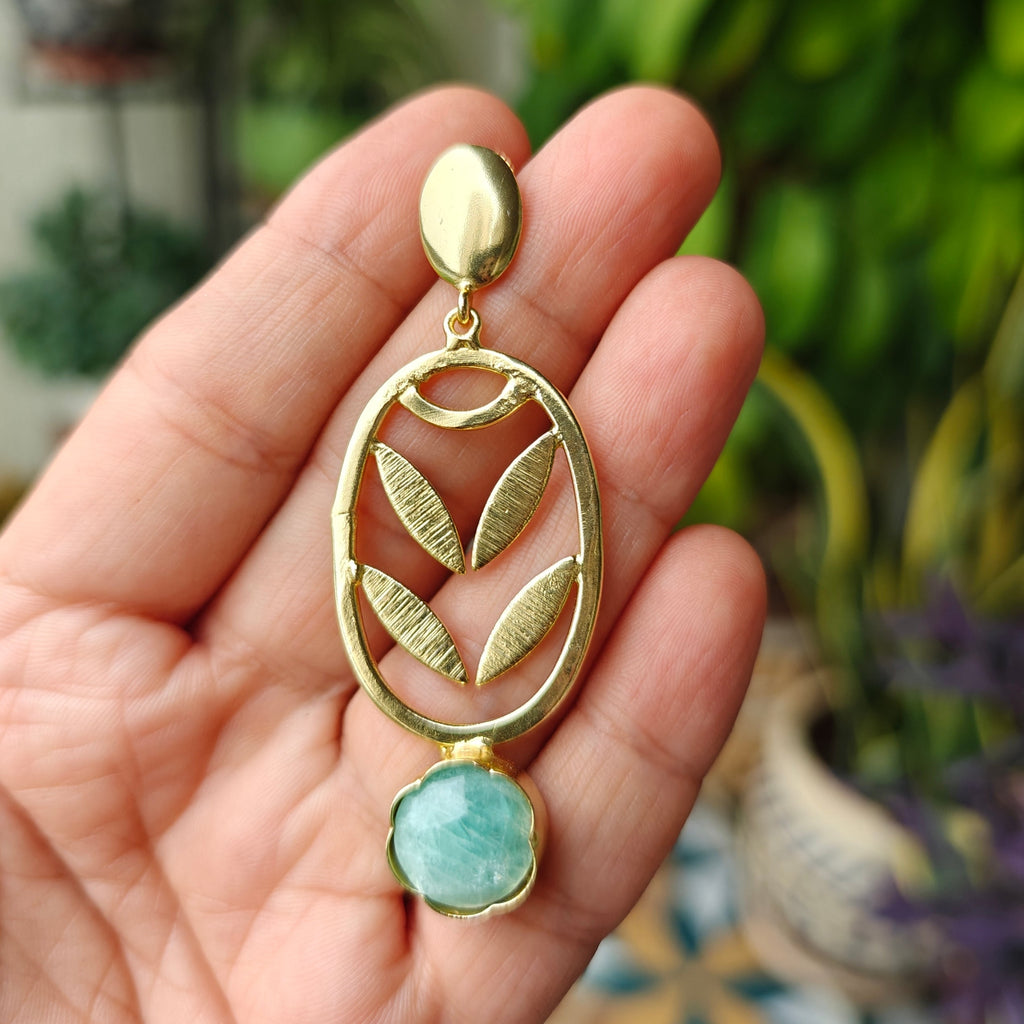 Amazonite Oval Drop Earrings