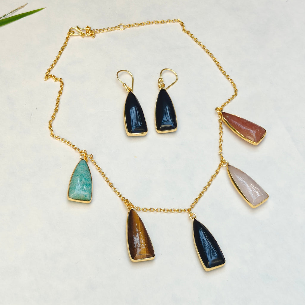 Multi Gemstone Charms Chain Necklace set