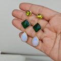 Three stone drop earrings - green