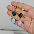 Three stone drop earrings - green