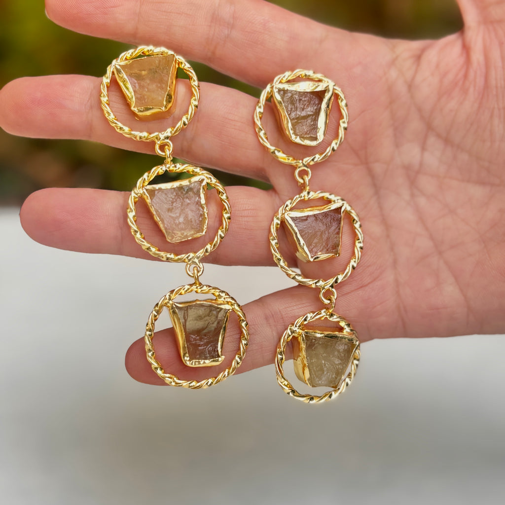 Aurelia Triple-Drop Lemon Quartz Earrings