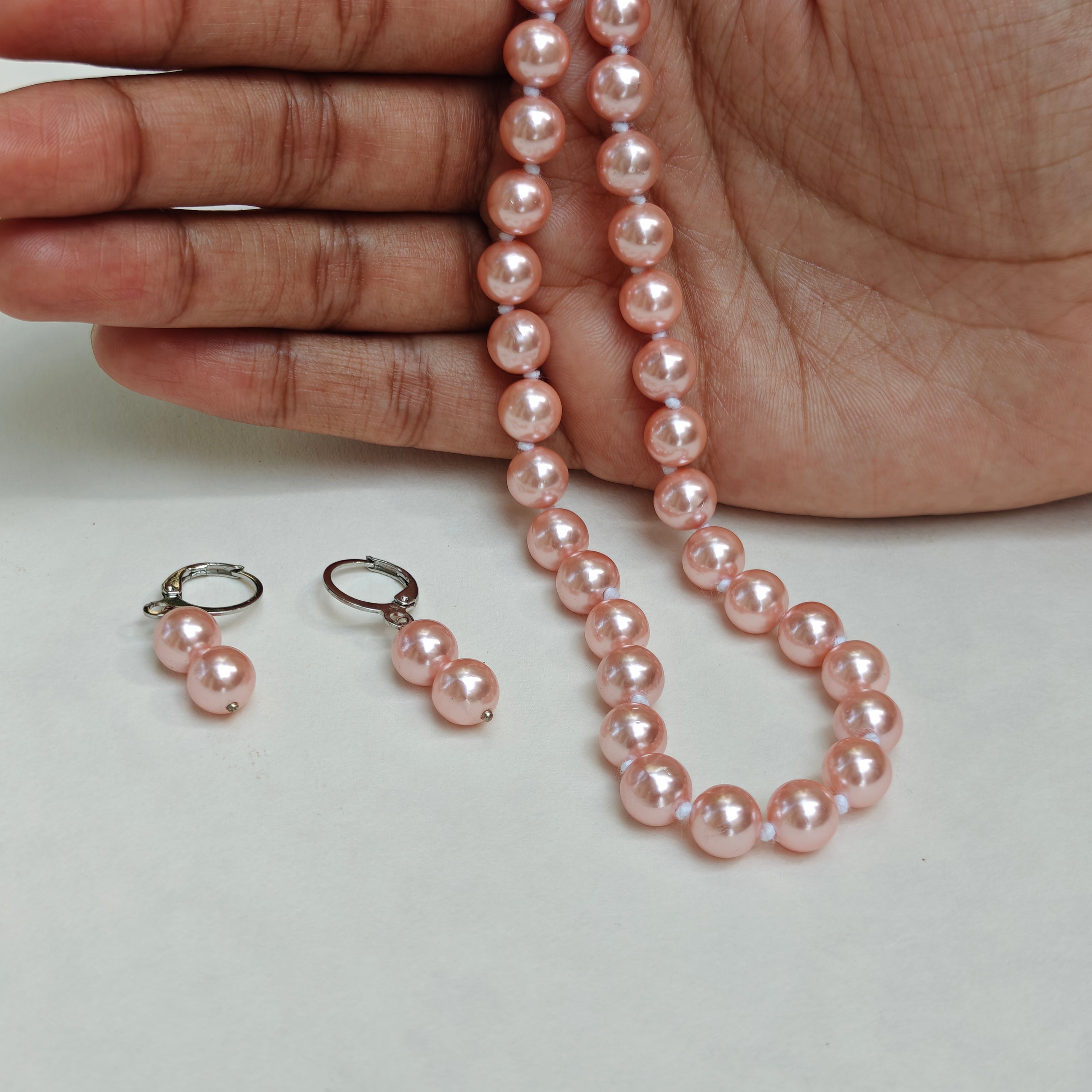Timeless classic pearl necklace set - pink