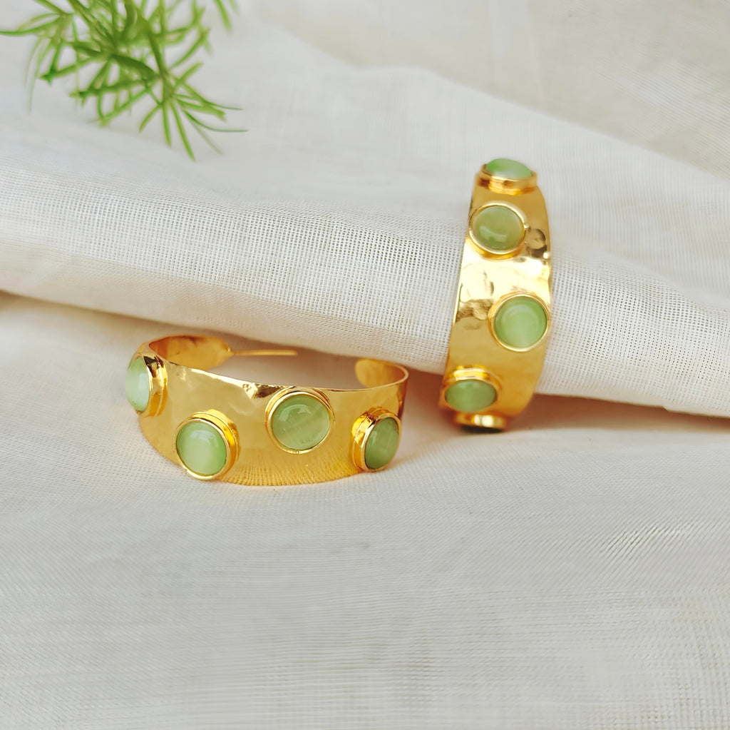 Sage Stone Hammered Wide Hoops