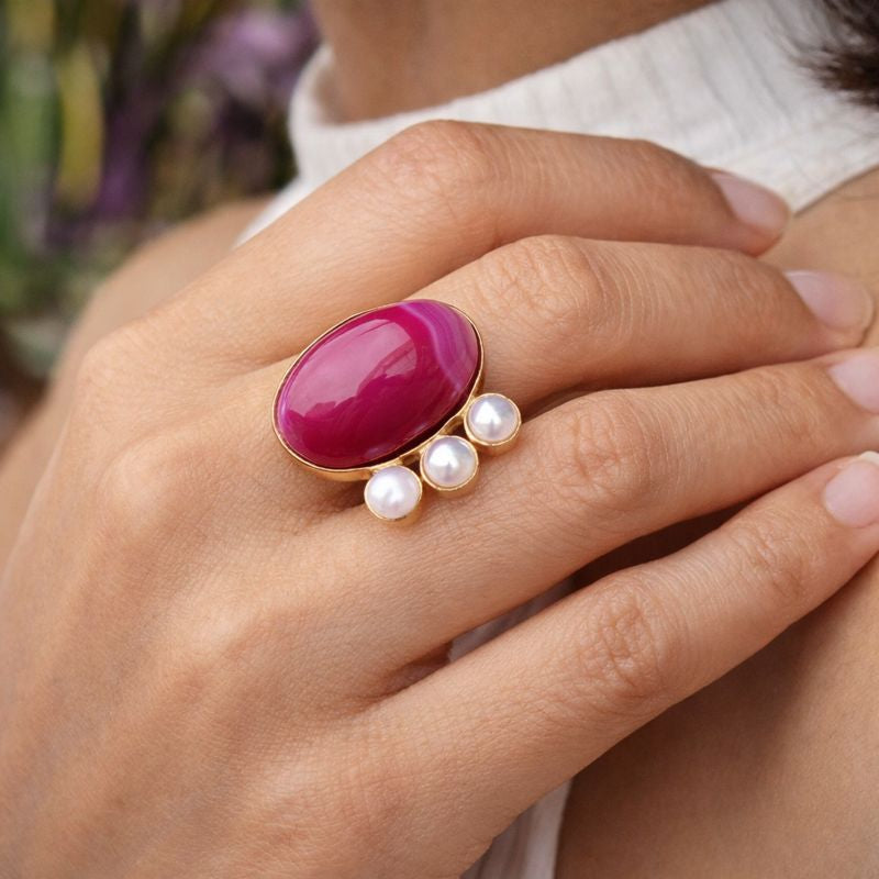 Bold Bloom Open finger ring - pink