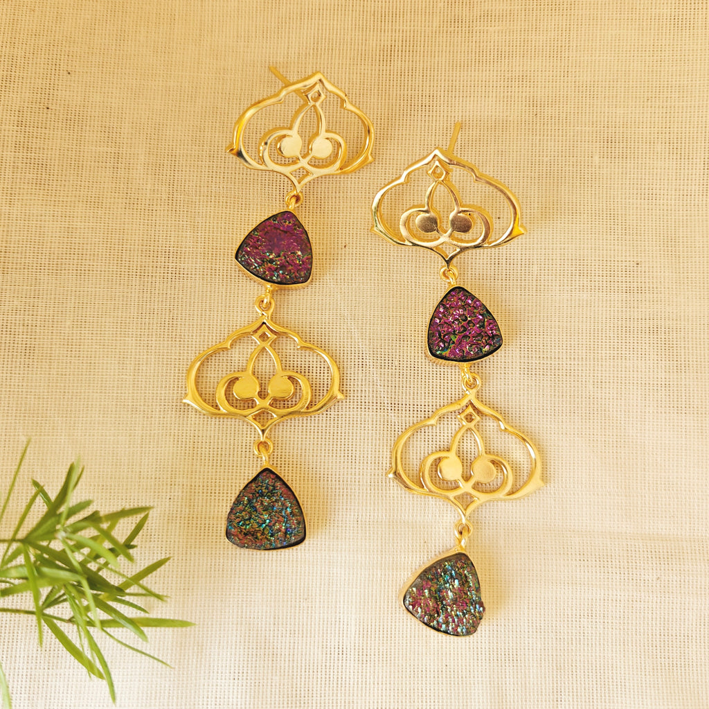 Amira Filigree & Titanium Druzy Drops