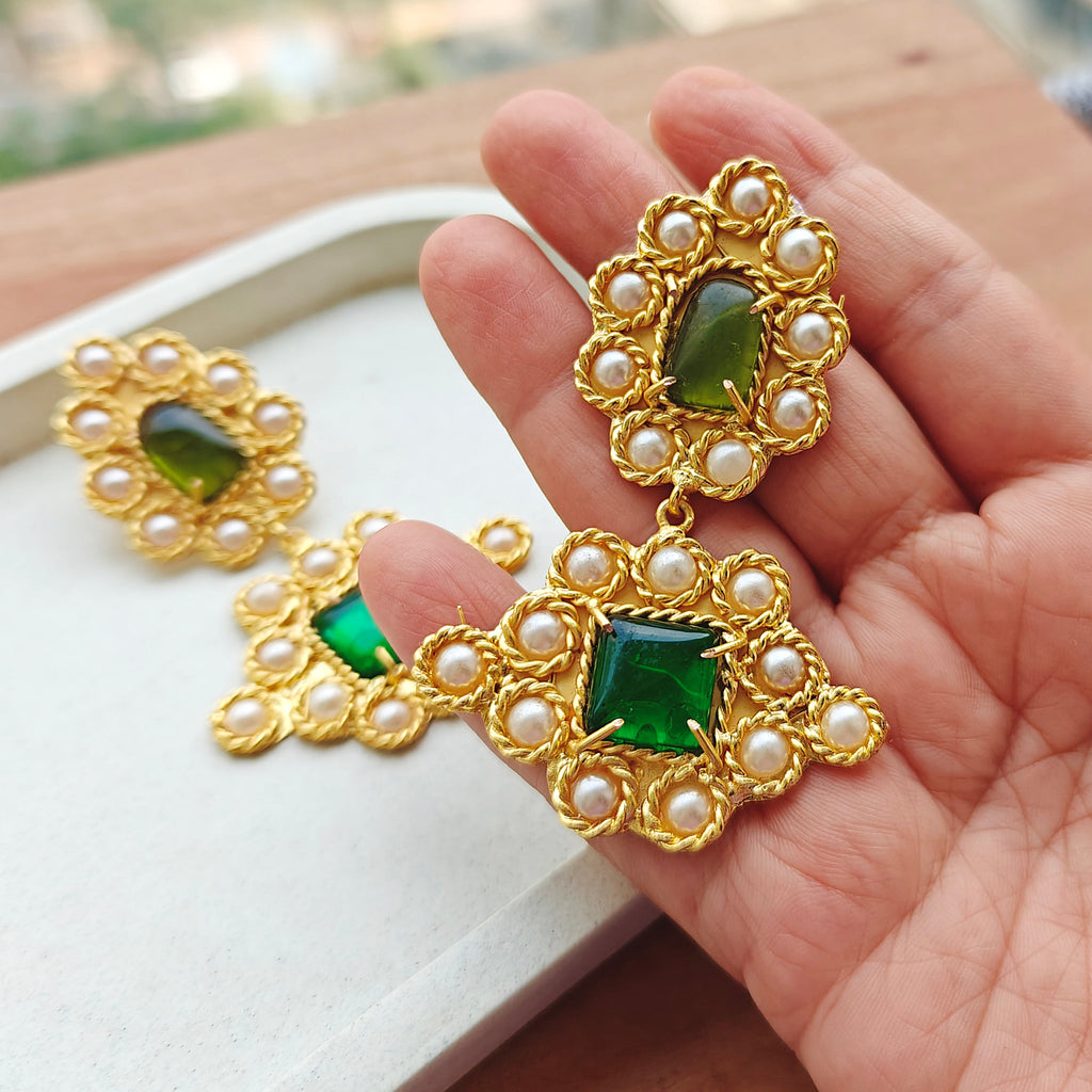 Large Bohemian studded earrings - green