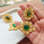 Large Bohemian studded earrings - green