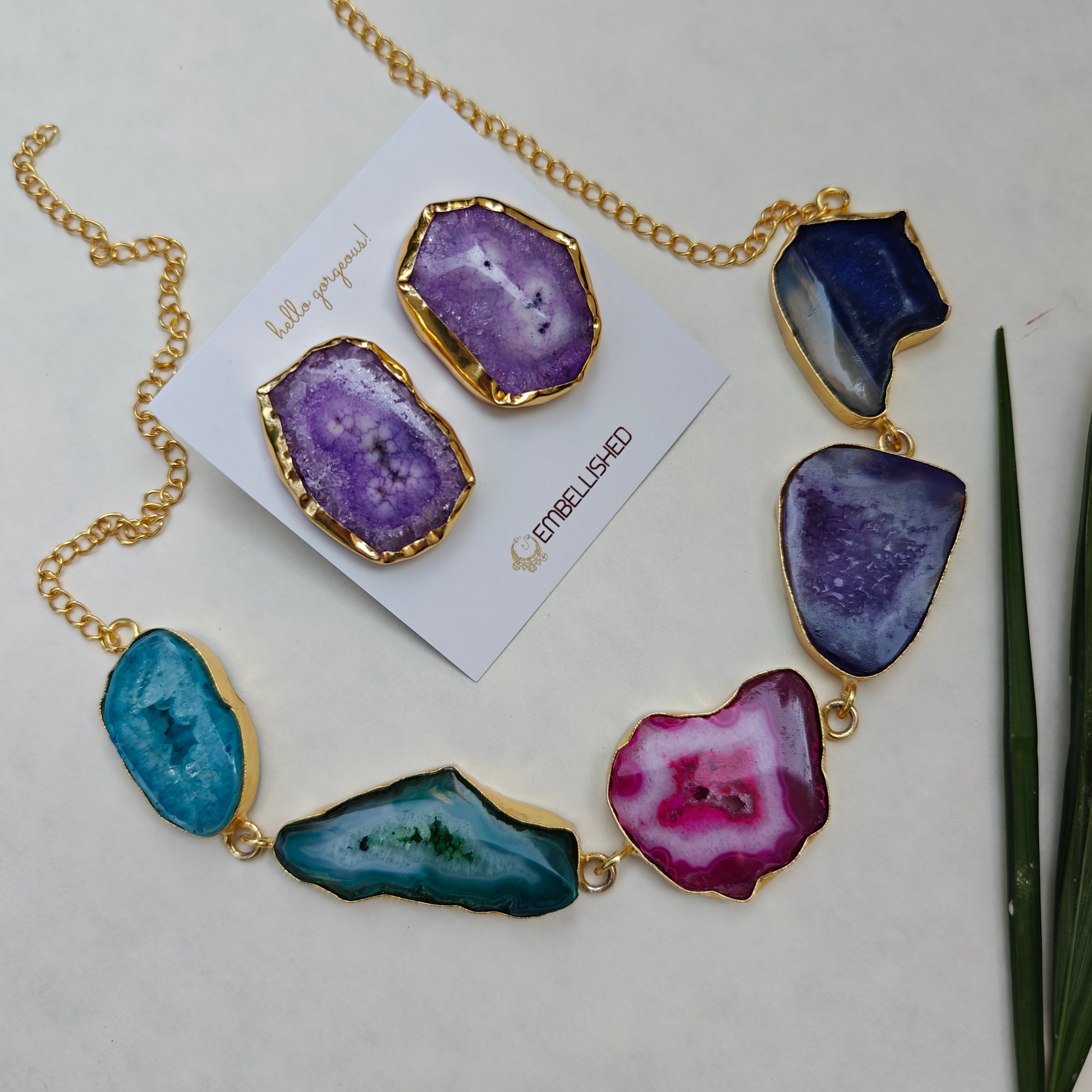 Agate Slice Necklace set - vibrant