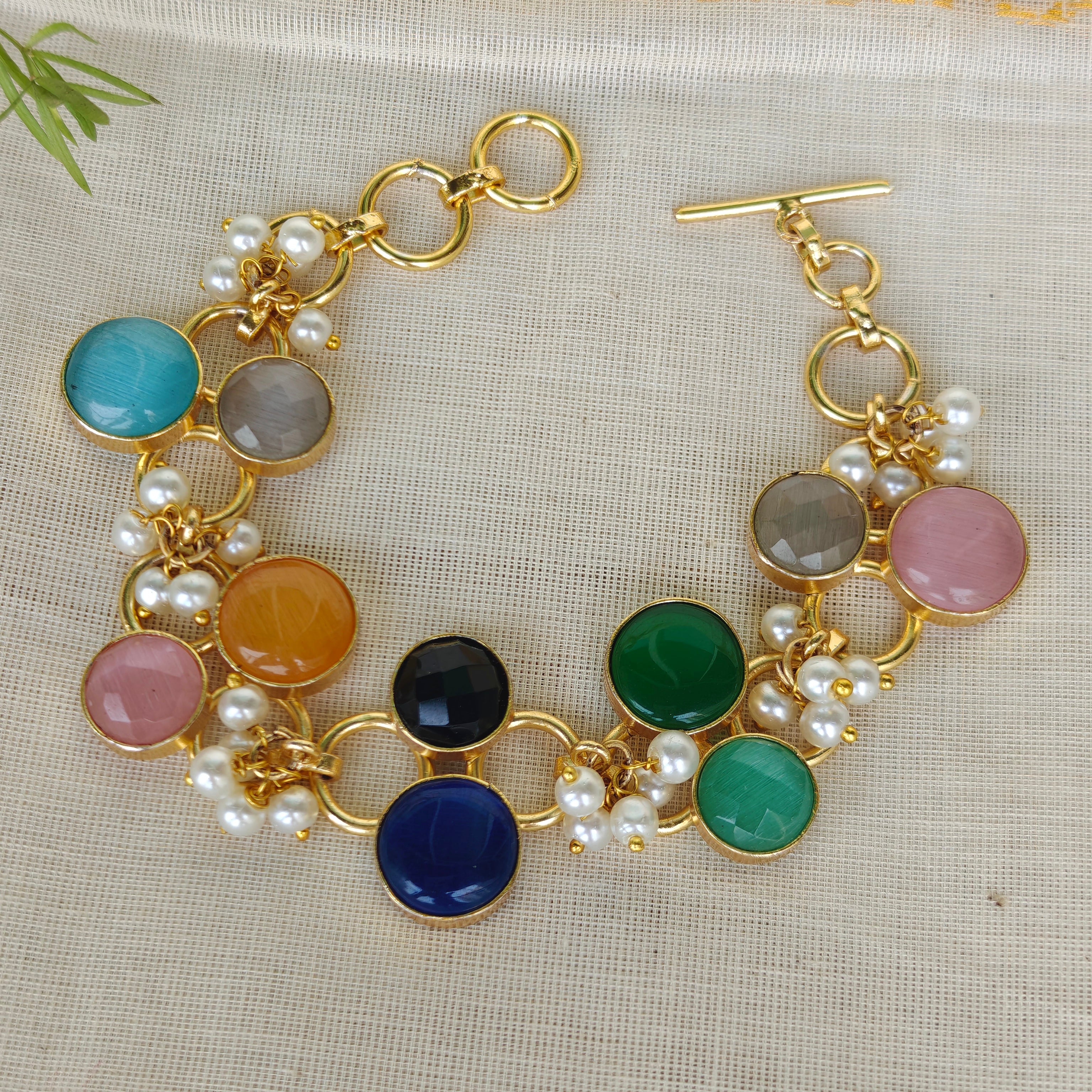 Kaleidoscope stones and pearl accents bracelet