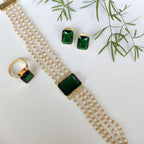 Minimal layered pearls choker set - emerald