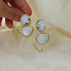 Dual Stone Open Bangle - Moonstone
