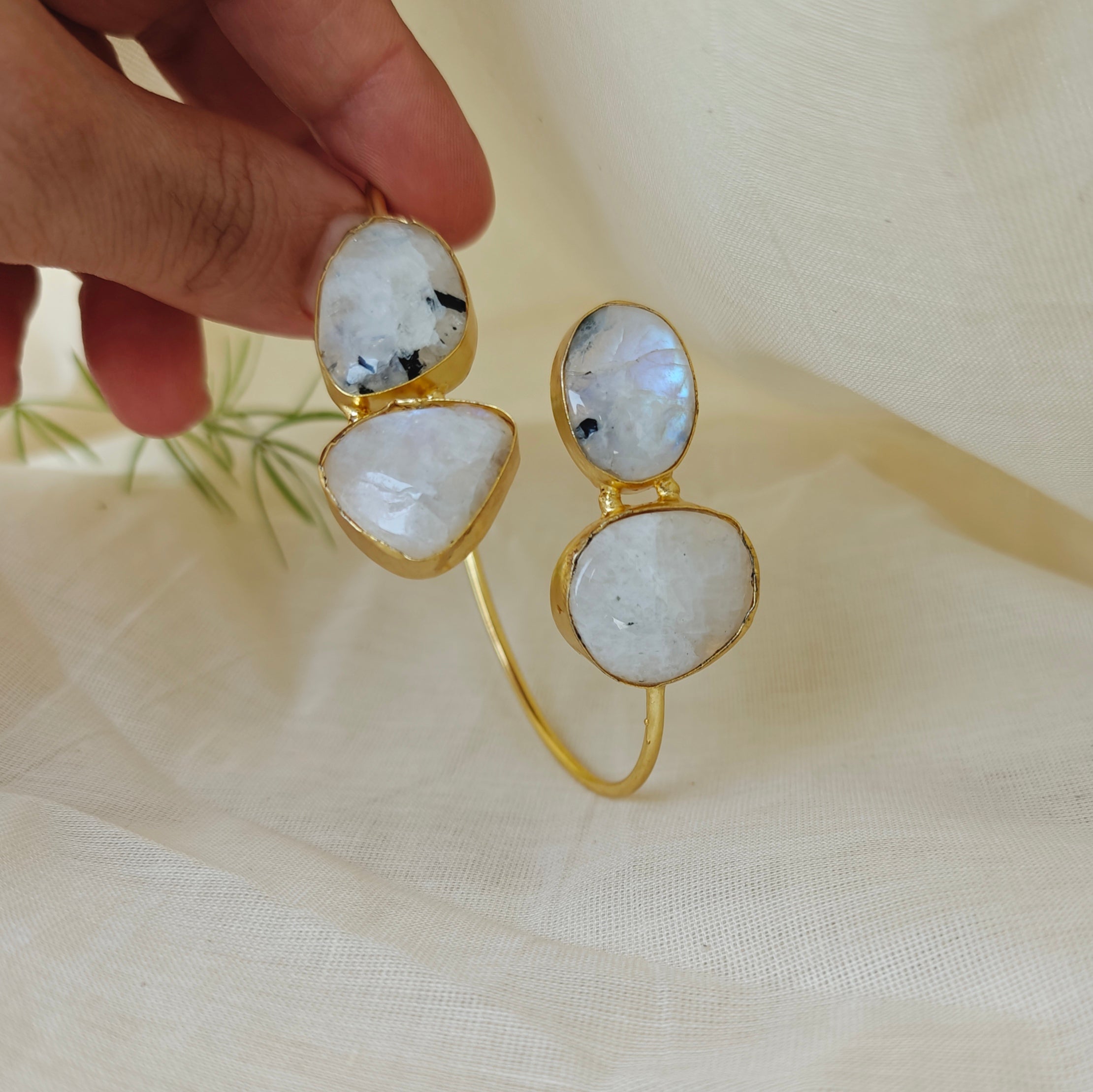 Dual Stone Open Bangle - Moonstone