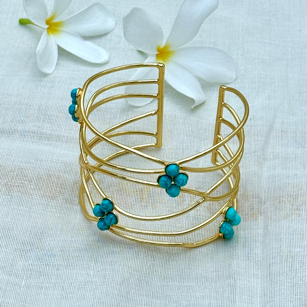 Turquoise Cluster Gold Cuff Bracelet